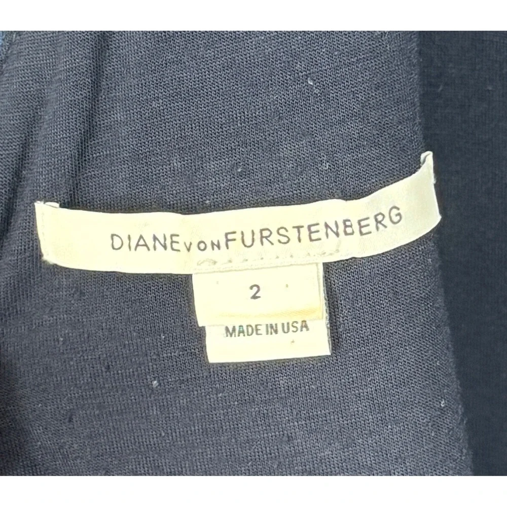 Diane von Furstenberg Navy Lace Sheath Sheer Dress Zipper Front‎ Size 2 Business - Picture 8 of 10